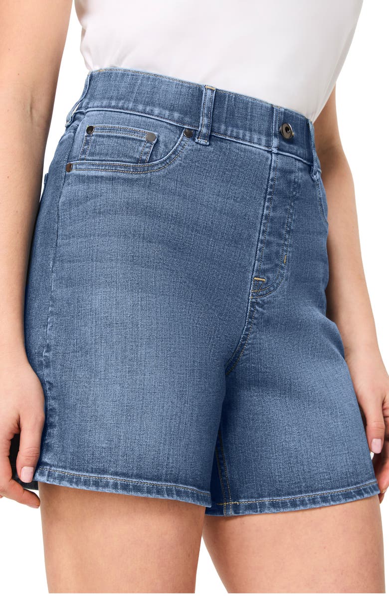SPANX<sup>®</sup> Pull-On High Waist Mid Thigh Denim Shorts, Alternate, color, Vintage Indigo