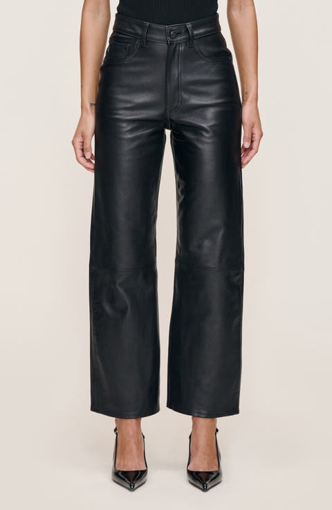 Karmine High Waist Refined Wide Leg Leather Pants