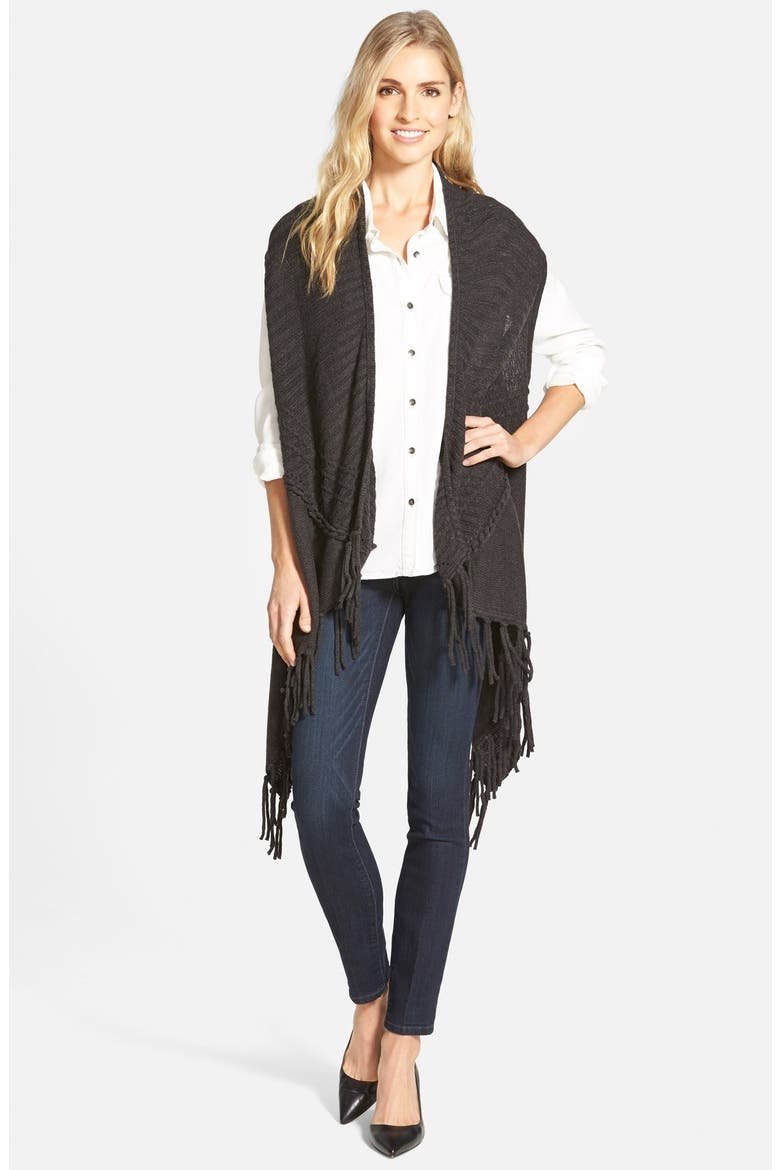 Sweater Vest with Fringe, Main, color, CHARCOAL