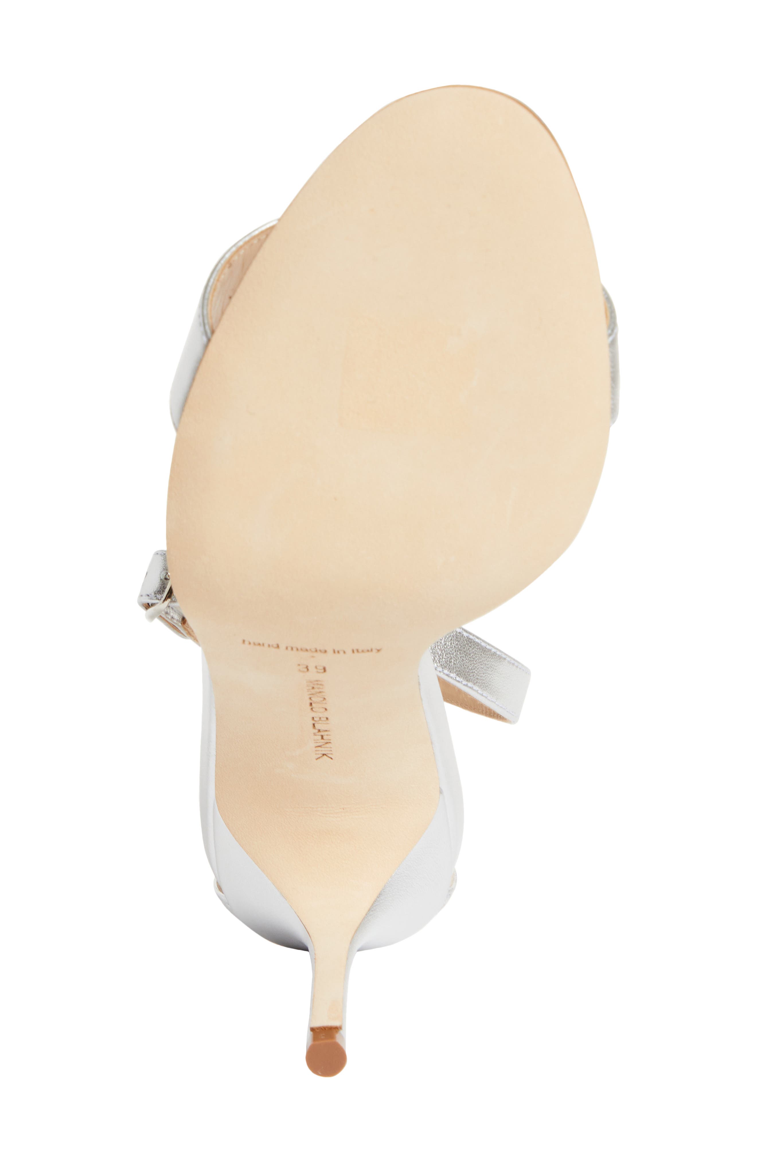 Manolo Blahnik Chaos Ankle Strap Sandal, Alternate, color, Metallic Silver