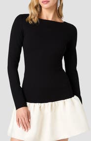 French Connection Cleo Ponte Combo Structured Long Sleeve Minidress