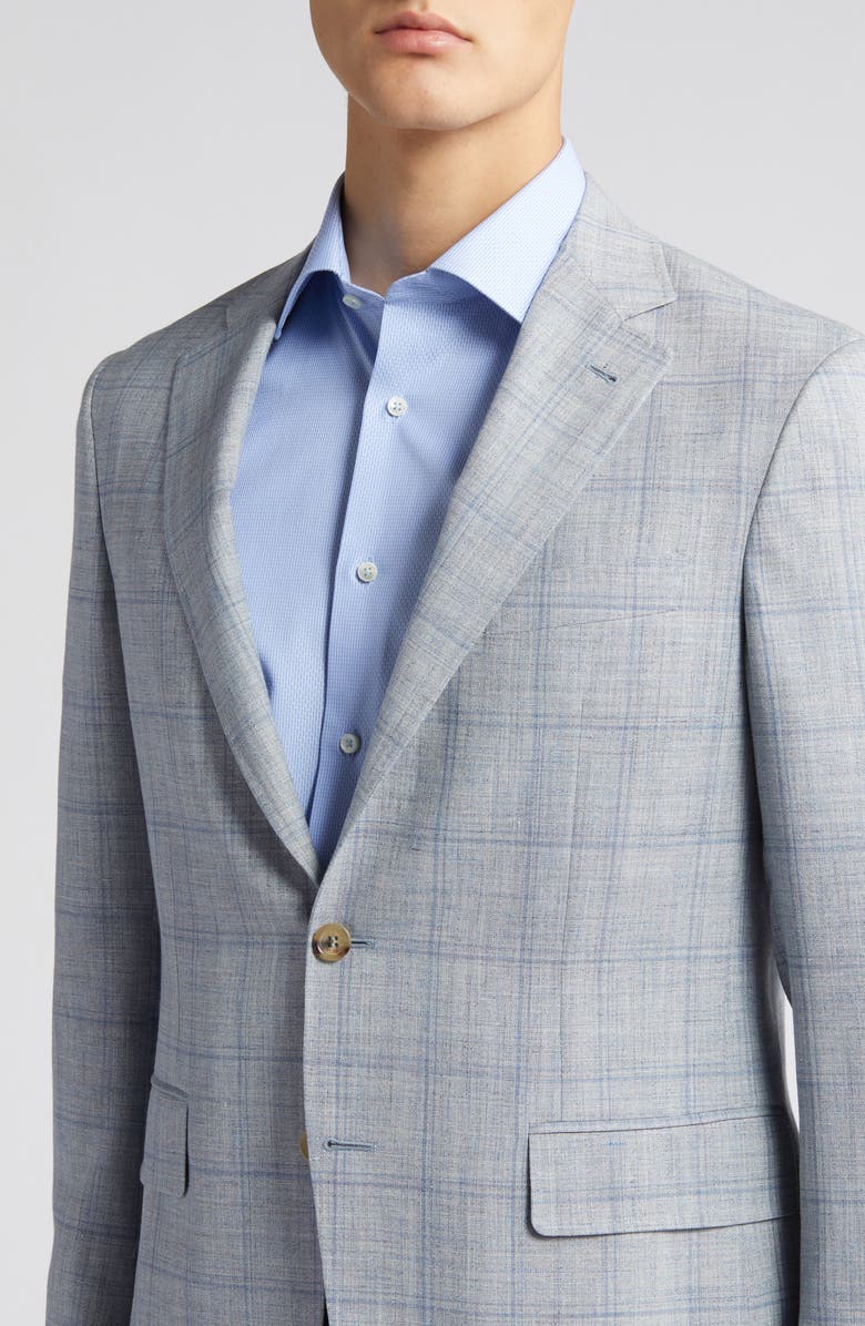 Canali Kei Trim Fit Plaid Wool & Silk Blend Sport Coat, Alternate, color, 