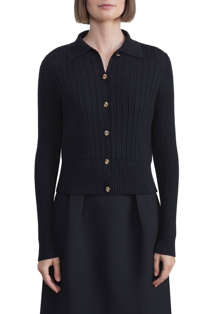 Lafayette 148 New York Jeweled Button Rib Cardigan, Main, color, 