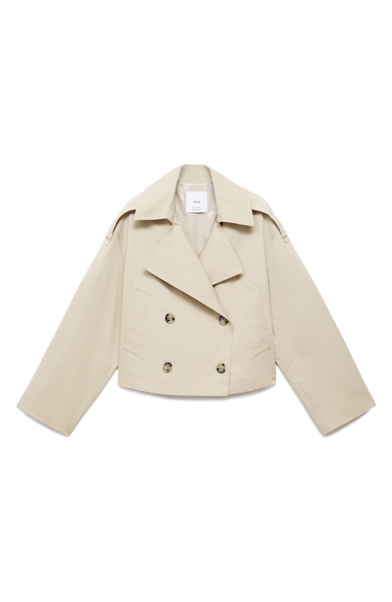 MANGO Double Breasted Crop Trench Coat, Main, color, Beige
