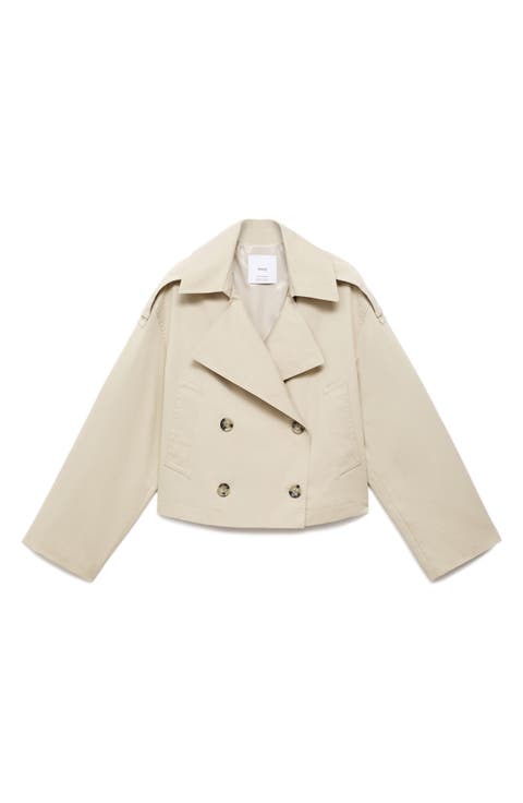 Double Breasted Crop Trench Coat (Regular & Plus)
