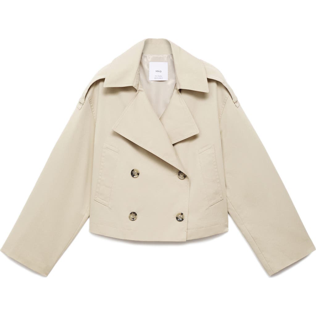 Mango Double Breasted Crop Trench Coat In Neutral