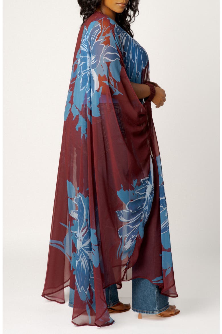 Floral Robe with Wristband, Alternate, color, BROWN MULTI