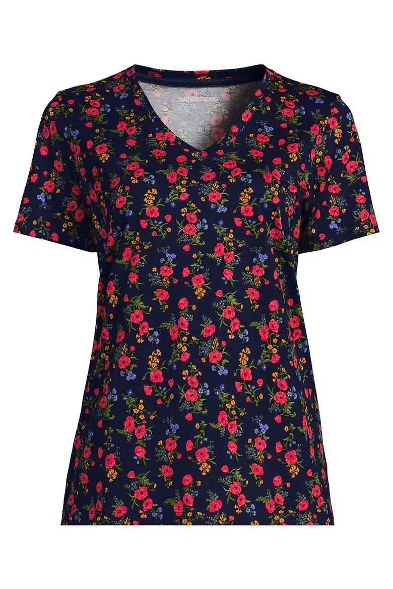 Supima Cotton V-neck T-Shirt, Alternate, color, Deep Sea Mini Poppy Floral