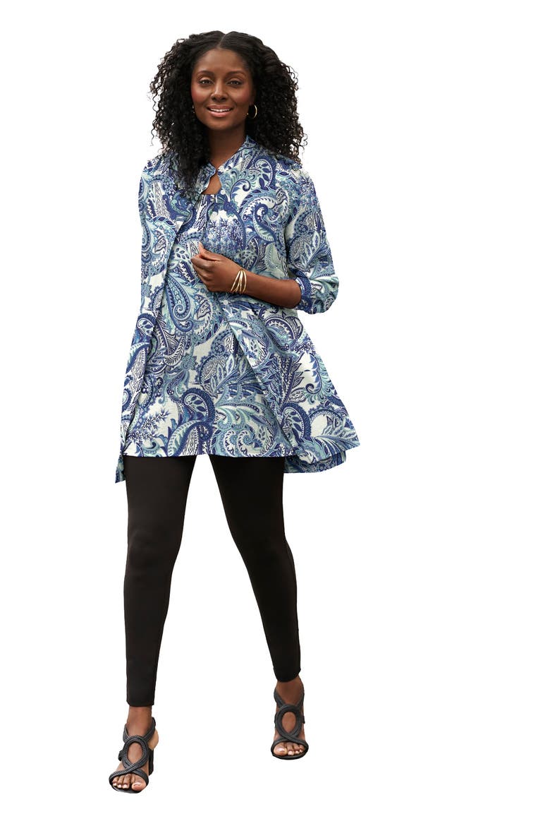 Georgette Button Front Tunic, Main, color, BLUE SEAFOAM PAISLEY