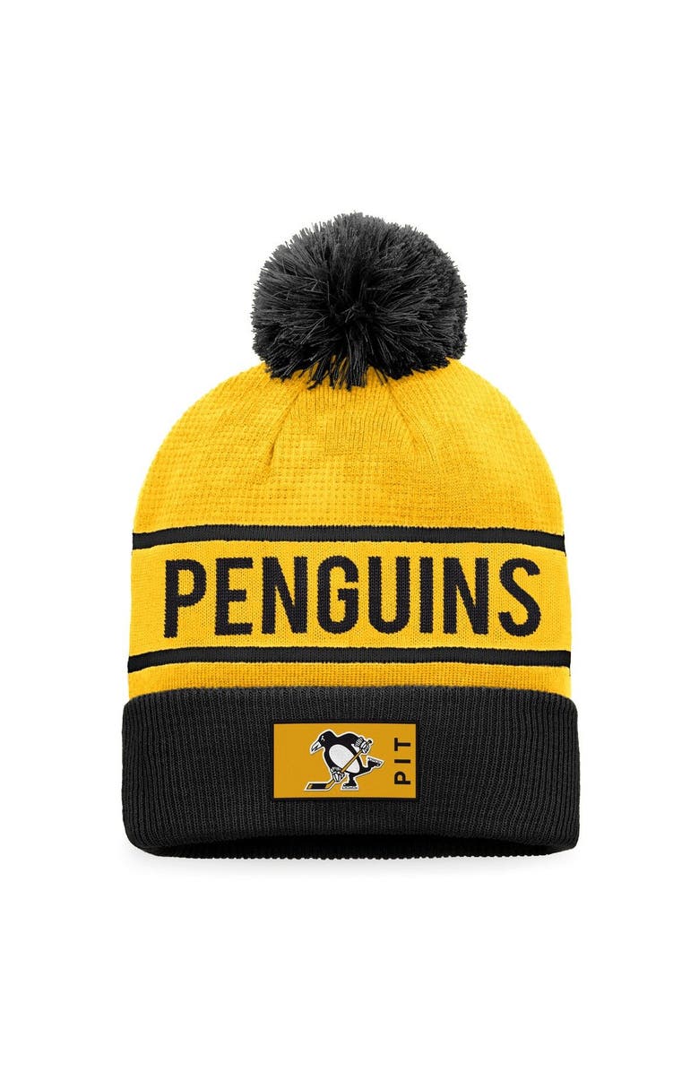 FANATICS Men's Fanatics Branded Gold/Black Pittsburgh Penguins Authentic Pro Alternate Logo Cuffed Knit Hat with Pom, Main, color, Gold