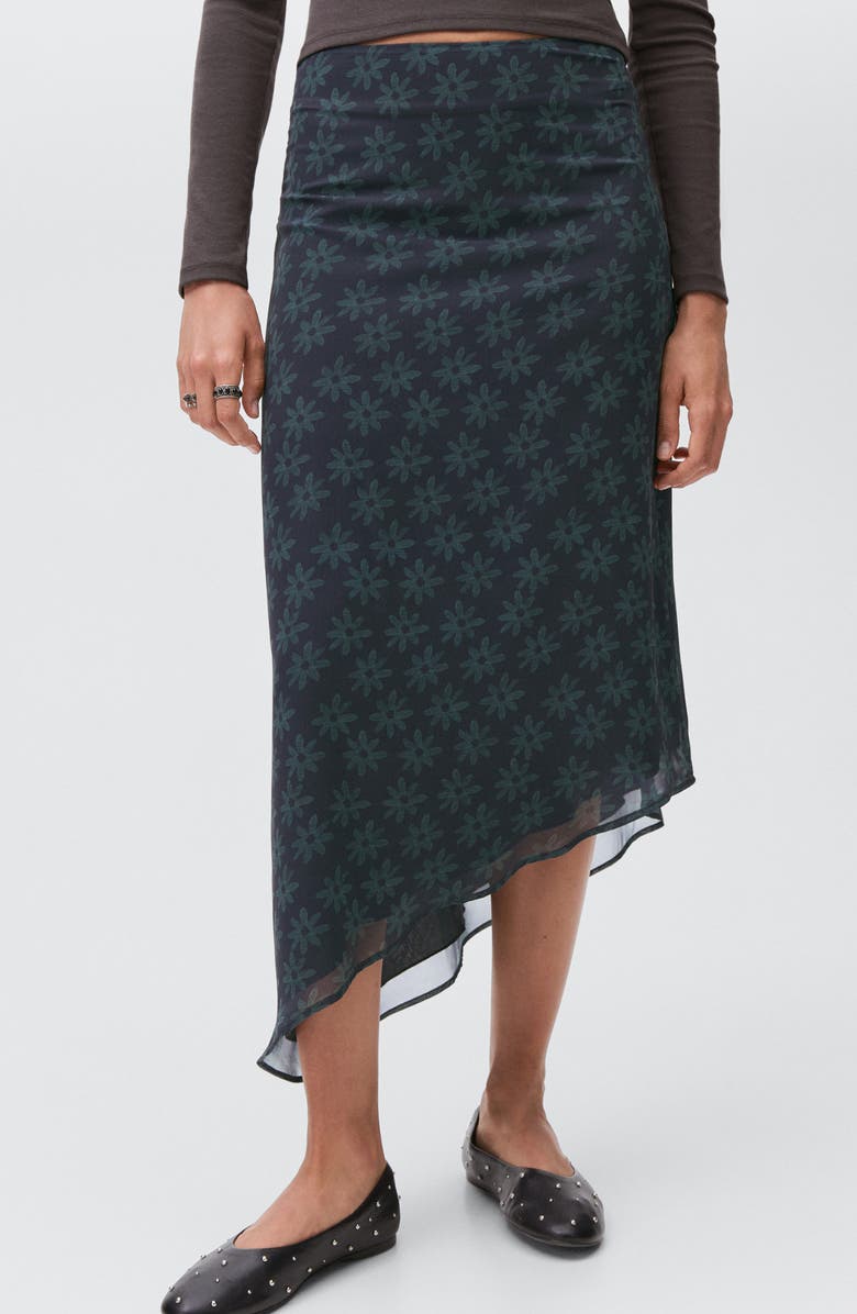 MANGO TEEN Asymmetric Floral Midi Skirt, Main, color, Charcoal