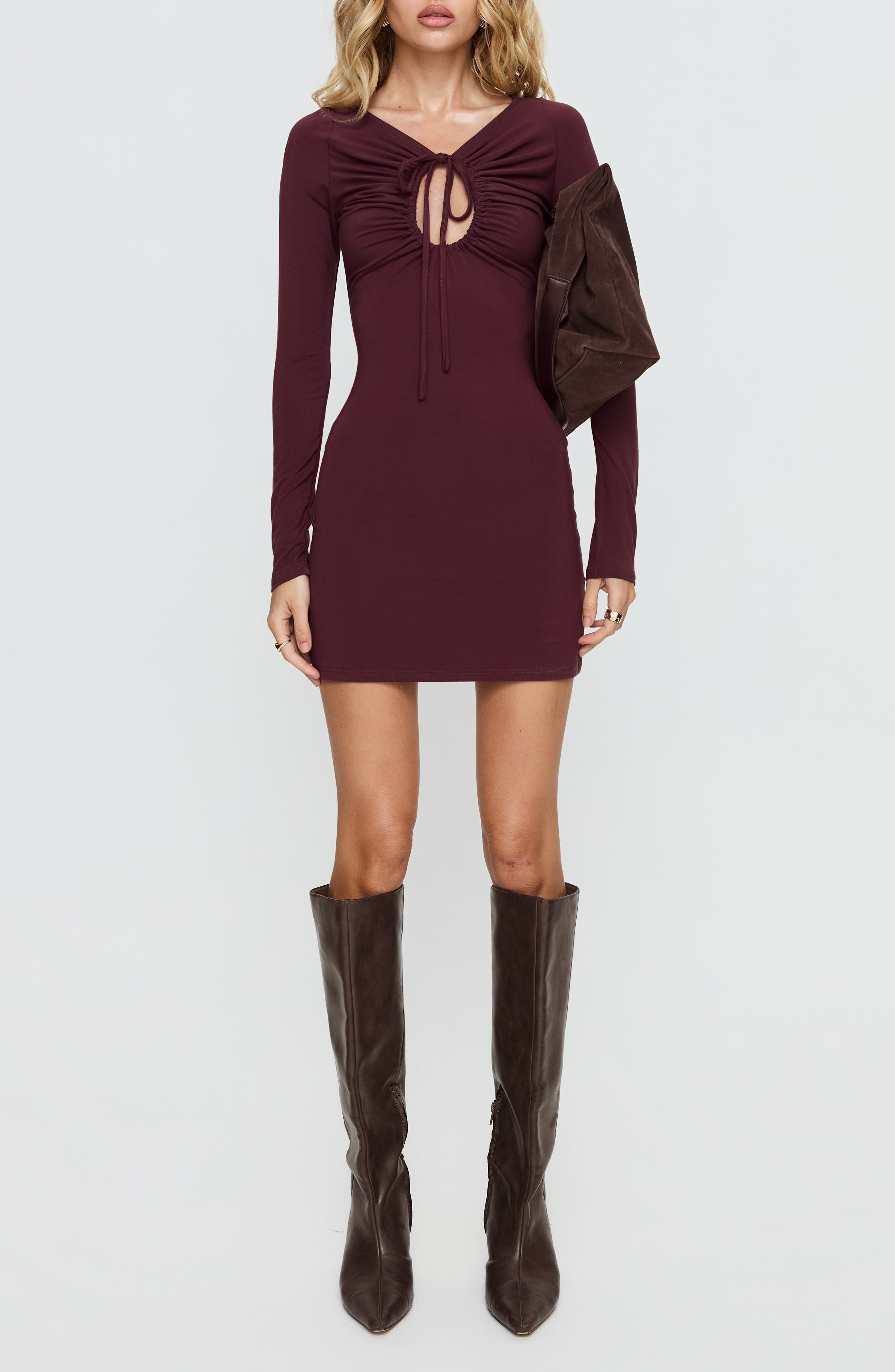 Angele Keyhole Long Sleeve Minidress