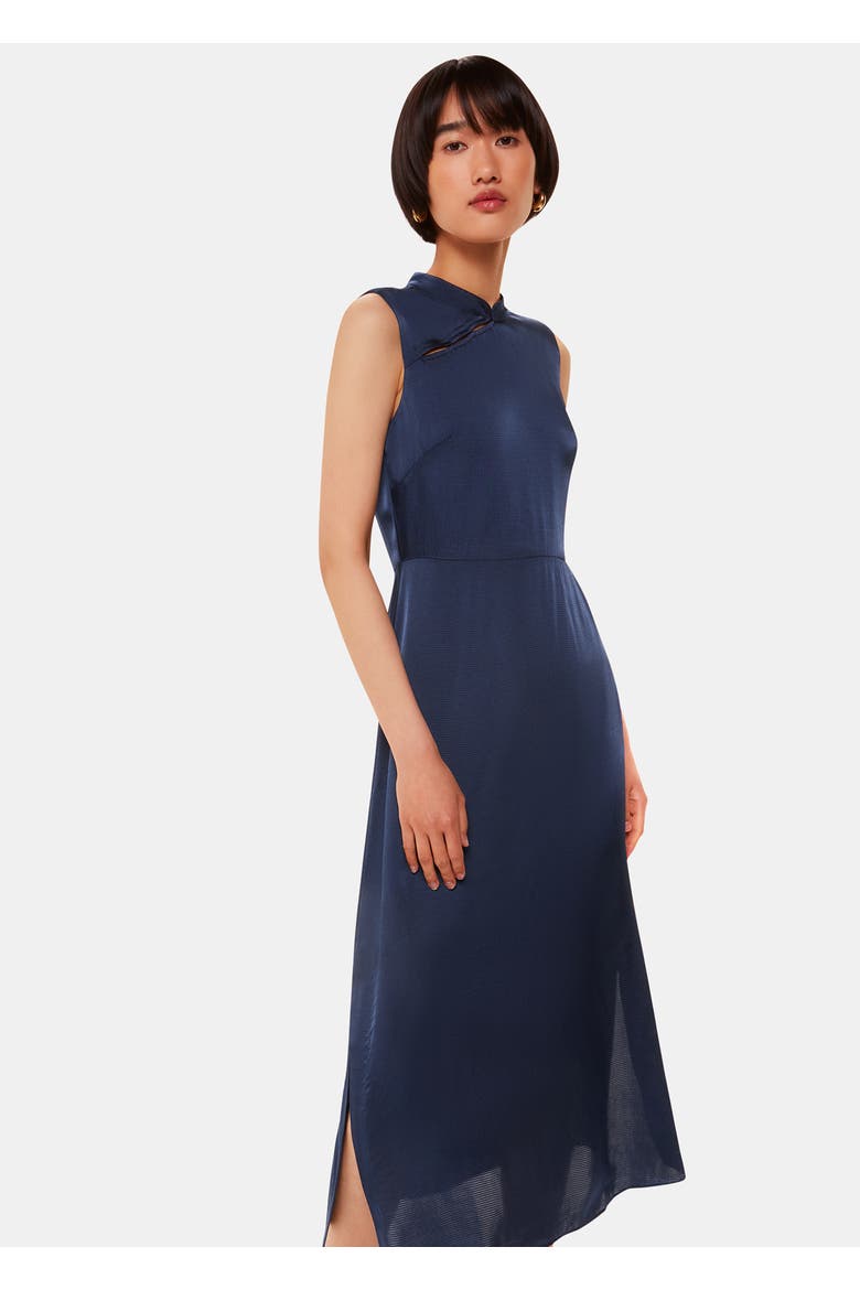 Aria Satin Sleeveless Midi Dress, Alternate, color, Navy
