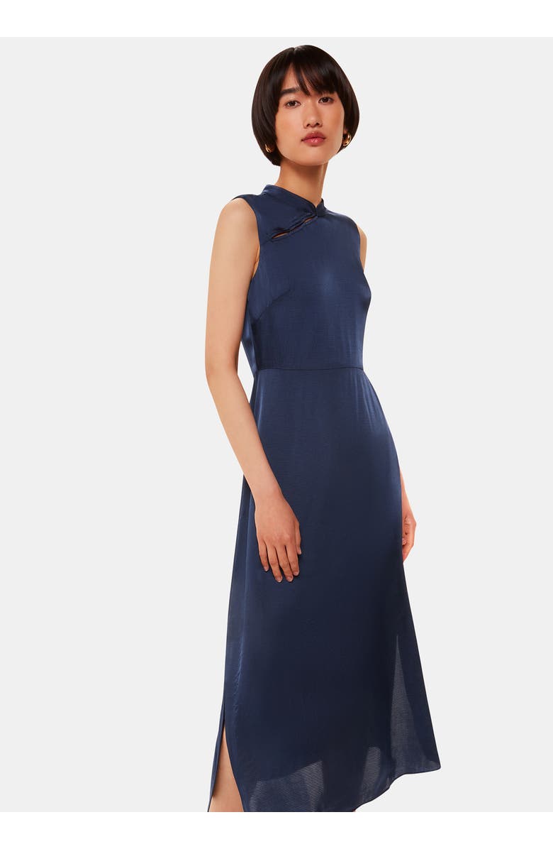 Whistles Aria Satin Sleeveless Midi Dress, Alternate, color, Navy