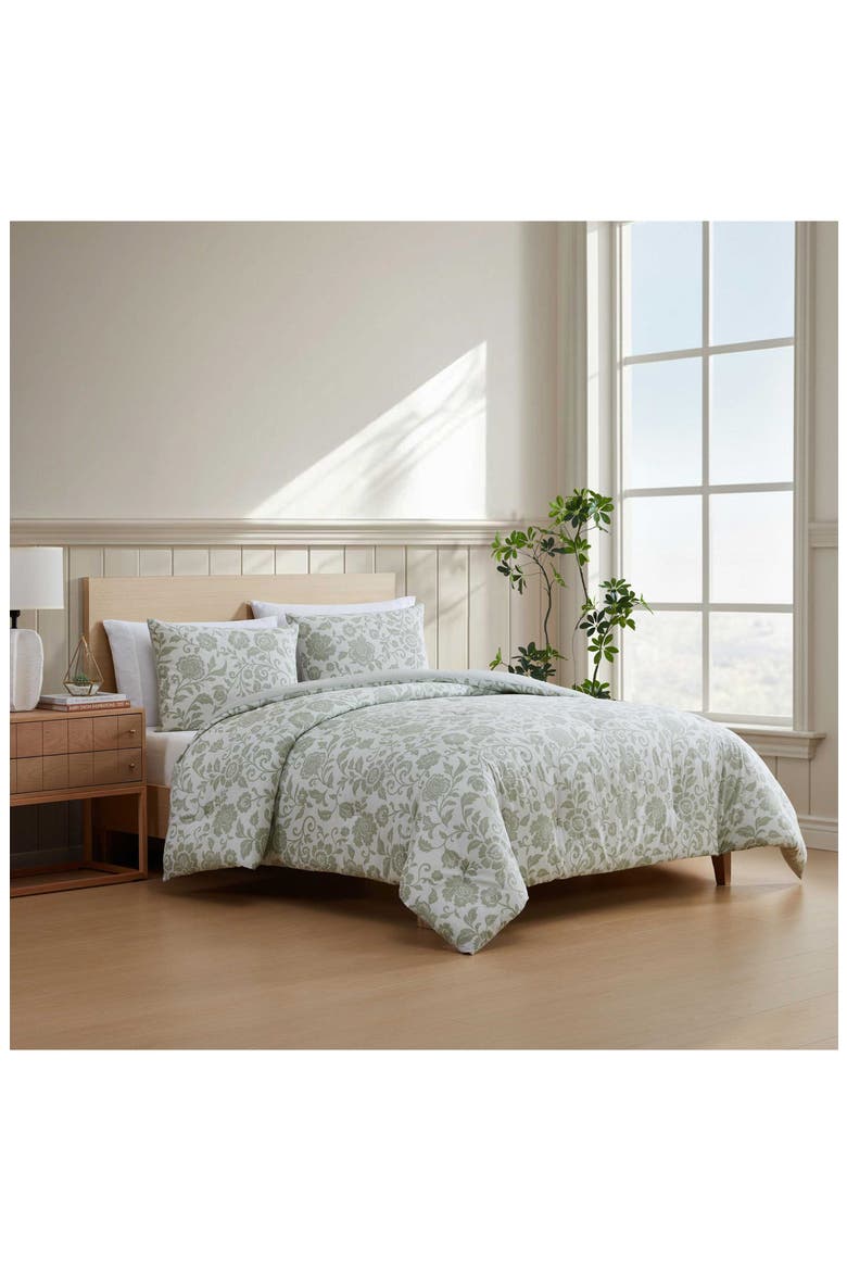 Jacob Bay Floral Cotton Comforter Set, Alternate, color, LIGHT / MEDIUM GREEN