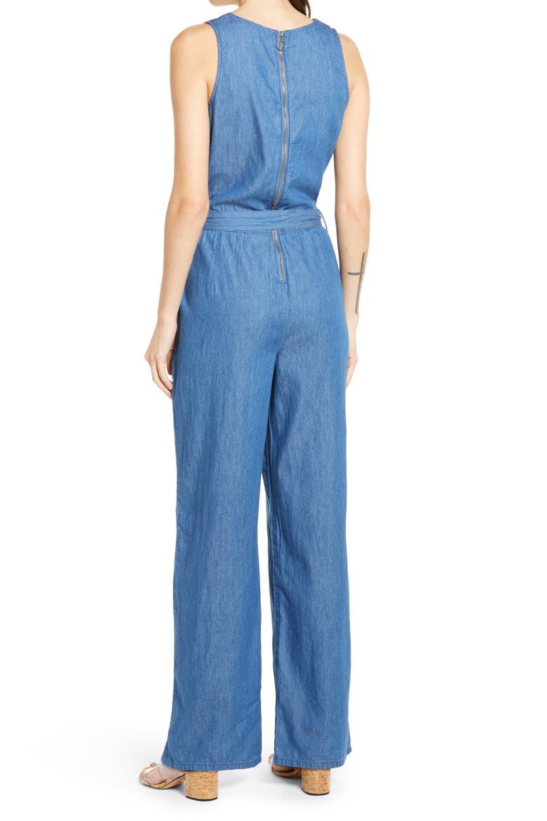 Surplice Chambray Jumpsuit, Alternate, color, MED WASH