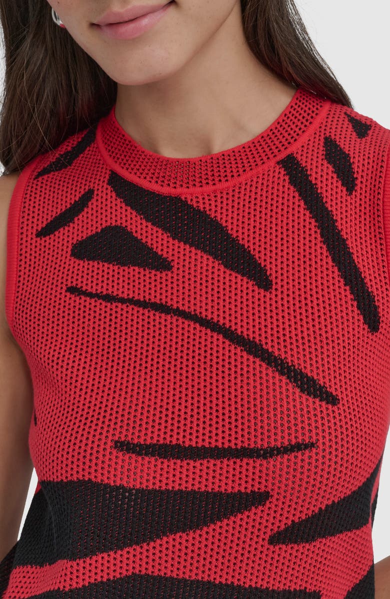 DKNY Abstract Floral Jacquard Sleeveless Cotton-Blend Sweater, Alternate, color, Watermelon/ Black