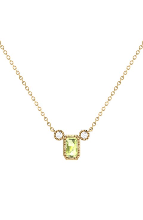 La Vie Emerald Cut Peridot & Diamond Pendant Necklace - 0.04ct.