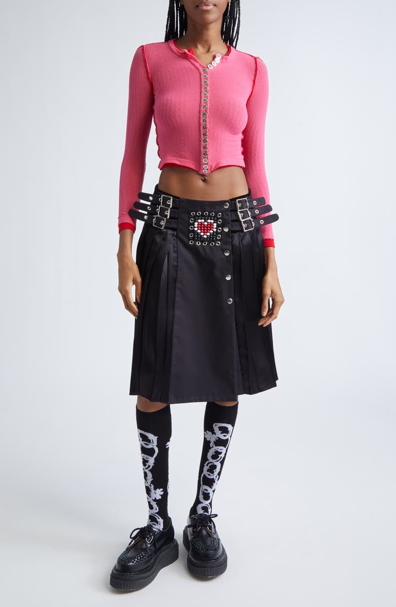 Chopova Lowena Fishnet Layered Crop Cardigan, Alternate, color, Pink And Red