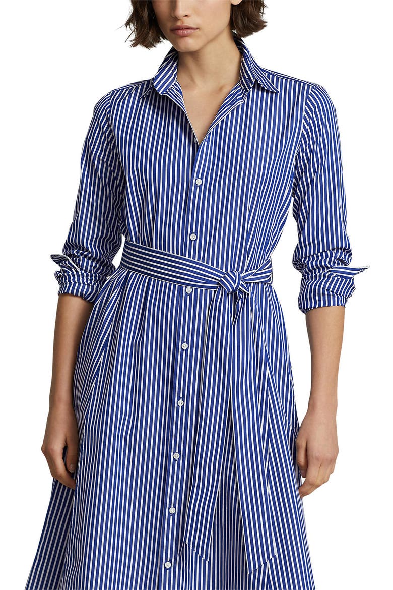 Ashton Long Sleeve Tie Waist Shirtdress, Alternate, color, 1073B BRIGHT NAVY/ WHITE