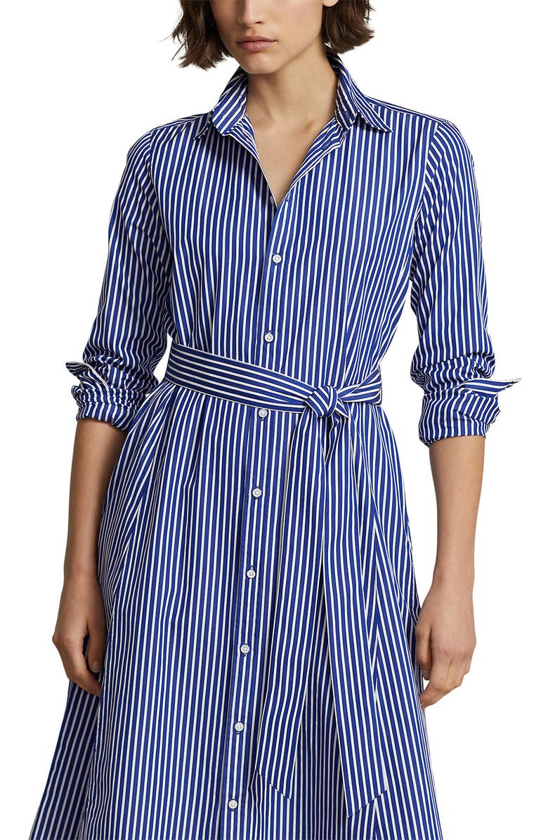 Polo Ralph Lauren Ashton Long Sleeve Tie Waist Shirtdress, Alternate, color, 1073B Bright Navy/ White