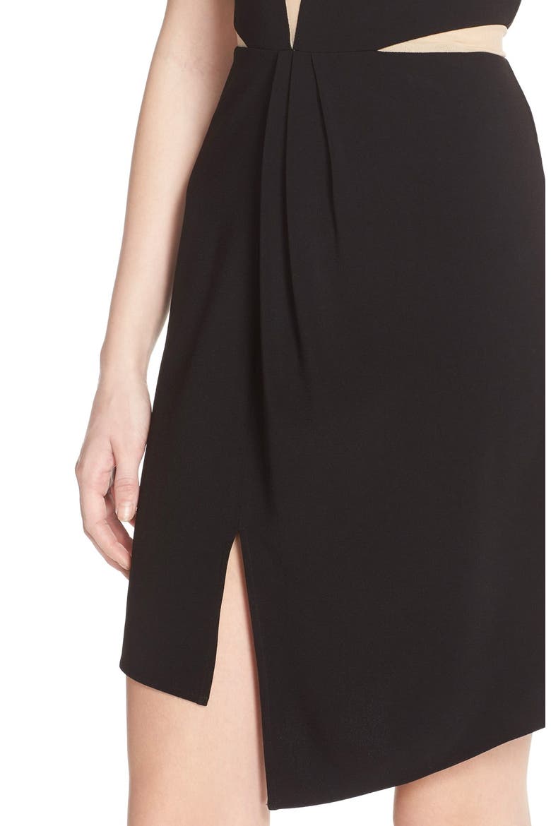 Illusion Mesh & Crepe Sheath Dress, Alternate, color, BLACK