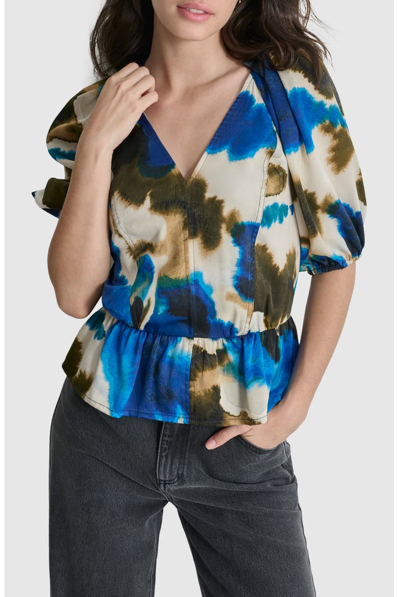 Abstract Print Peplum Top, Main, color, INK SWIRL