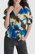 DKNY Abstract Print Peplum Top