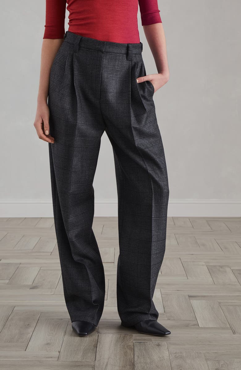 Brunello Cucinelli Virgin wool Prince of Wales relaxed tailored trousers, Alternate, color, 