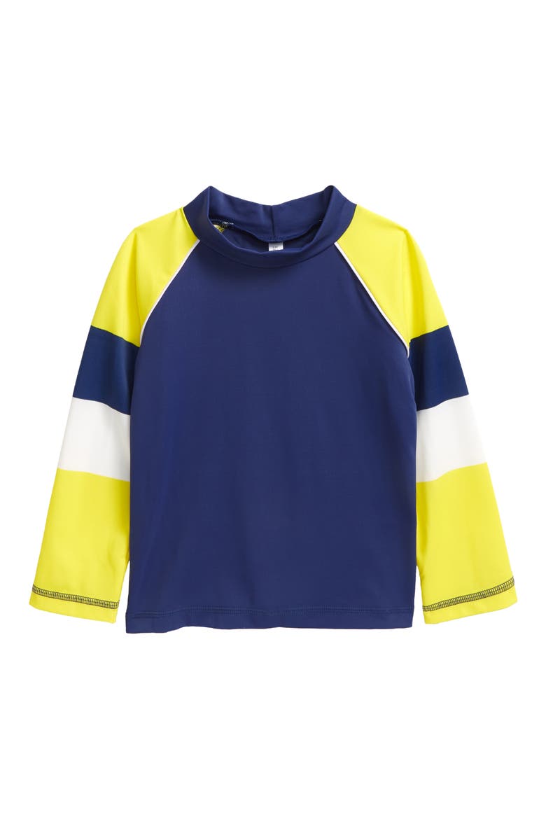 Boden Kids' College Colorblock Rashguard, Main, color, COLLEGE NAVY/ YELLOW
