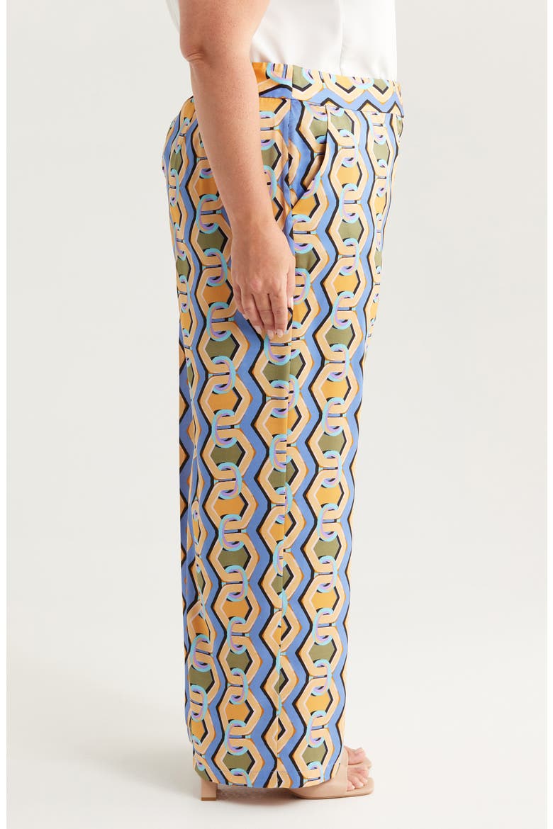 Geo Print Satin Wide Leg Pants, Alternate, color, BLUE CHAINS