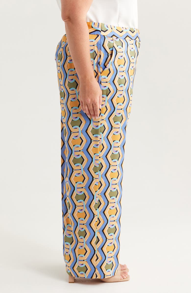 Tahari ASL Geo Print Satin Wide Leg Pants, Alternate, color, Blue Chains