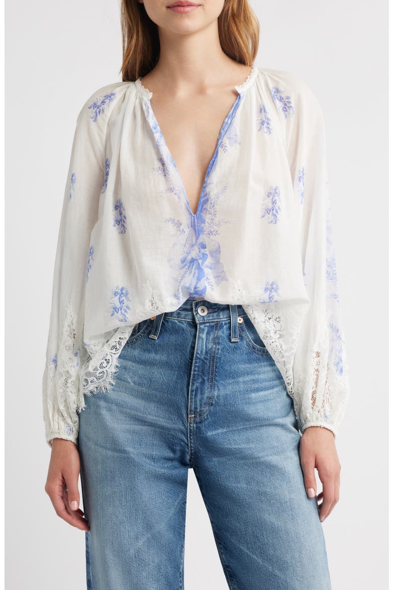 Dresner Lace Trim Top, Main, color, VICTORIAN BLUE