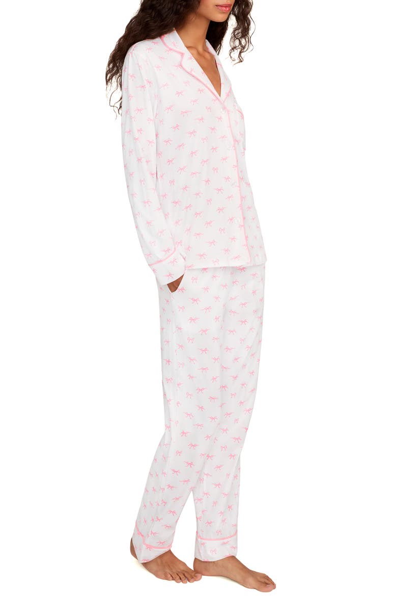 Petite Plume Pima Cotton Jersey Long Pajamas, Alternate, color, White
