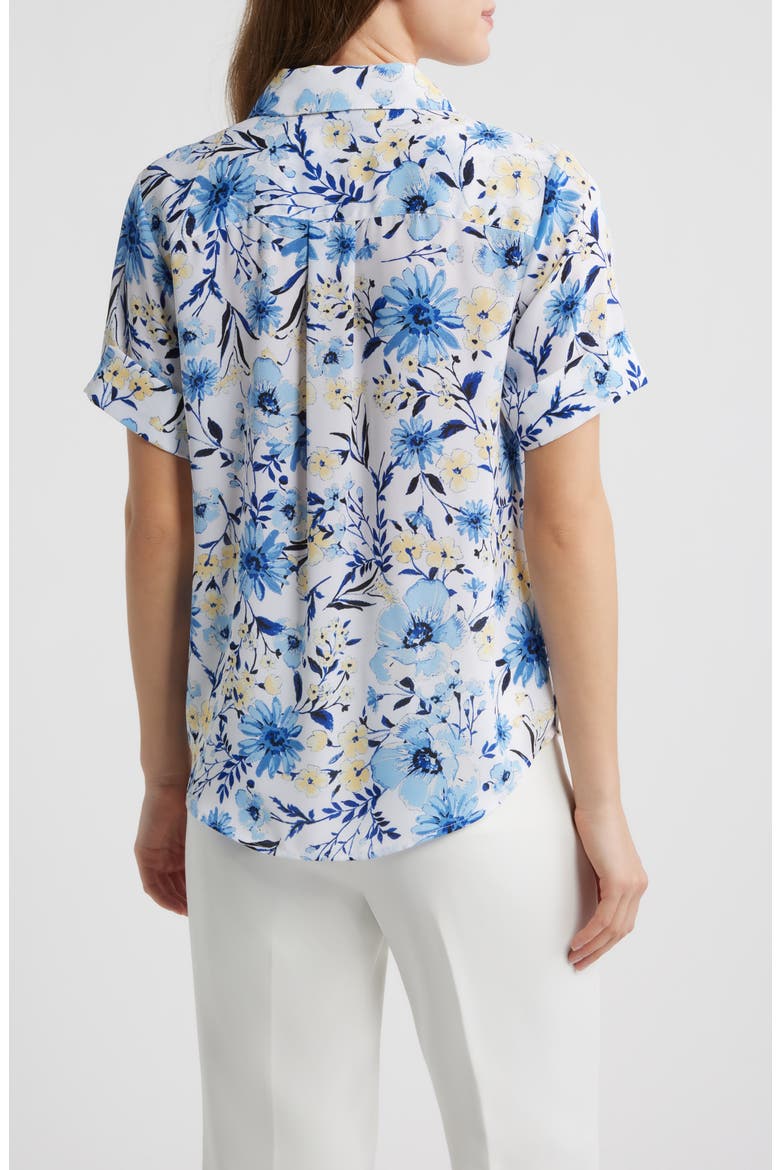 Floral Short Sleeve Button-Up Top, Alternate, color, CRISP WHITE MULTI