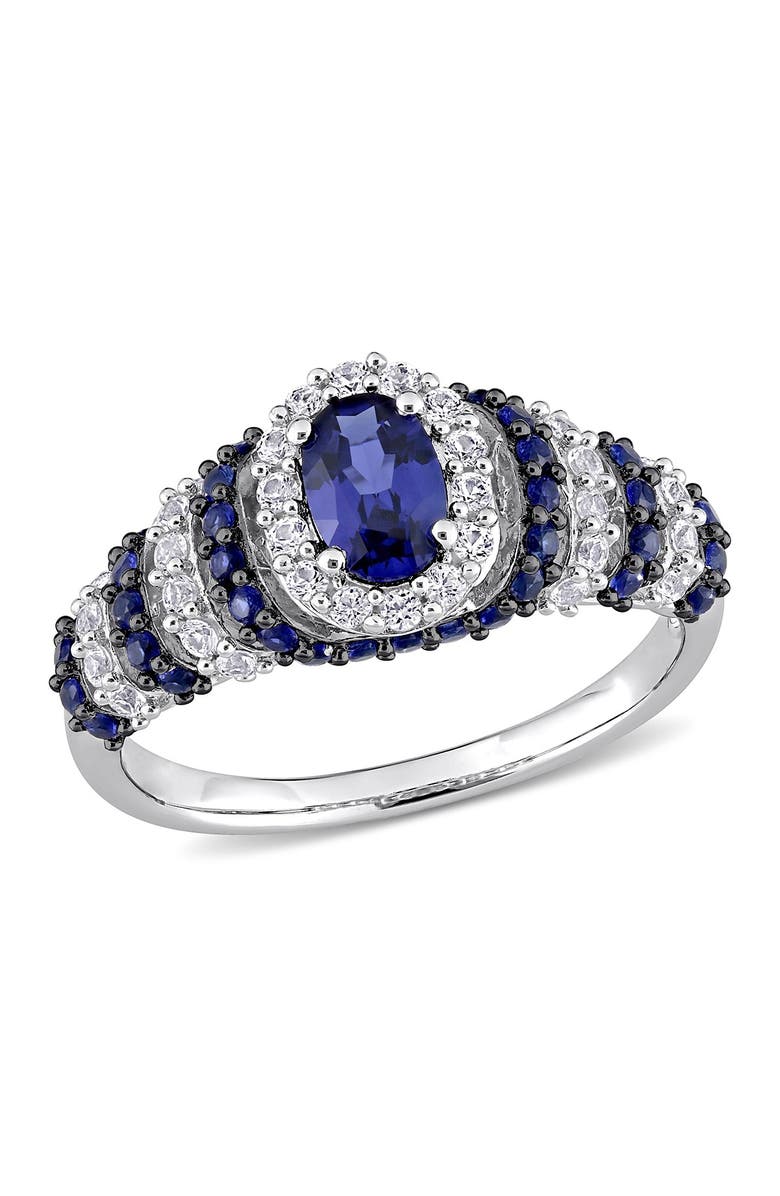 DELMAR Black Rhodium Sterling Silver Created Blue Sapphire & White Sapphire Ring, Main, color, 