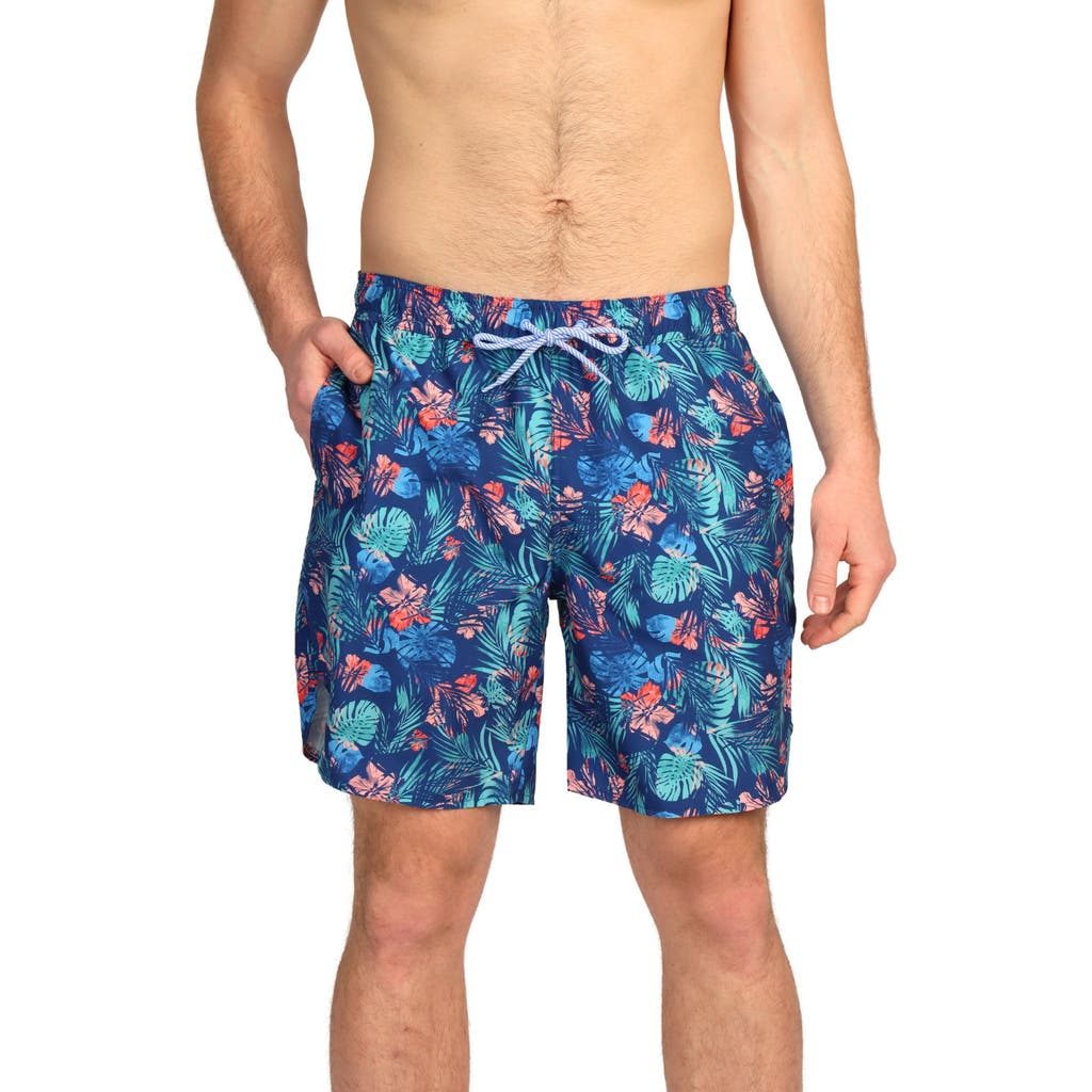 Tailorbyrd Tropical Print Swim Trunks In Navy