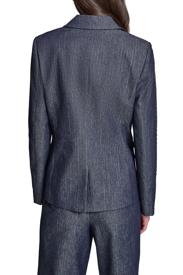 Pinstripe Stud Denim Blazer, Alternate, color, DARK WASH