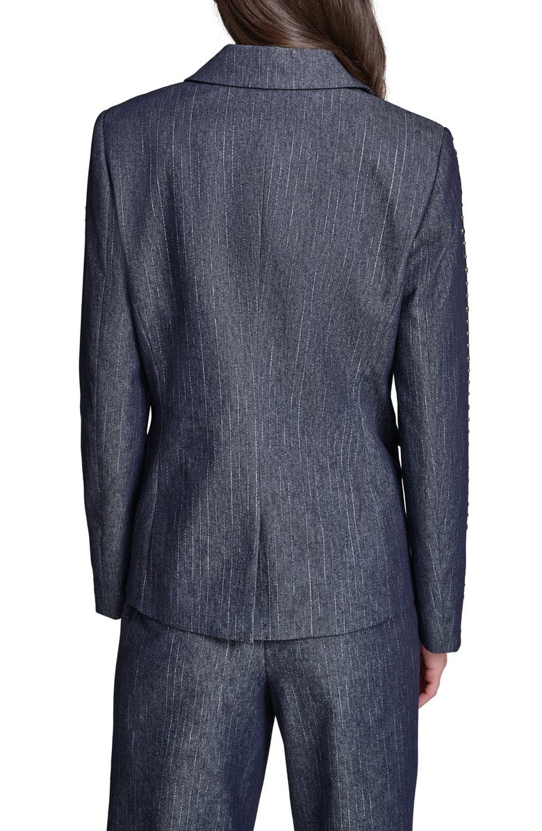 KARL LAGERFELD PARIS Pinstripe Stud Denim Blazer, Alternate, color, Dark Wash