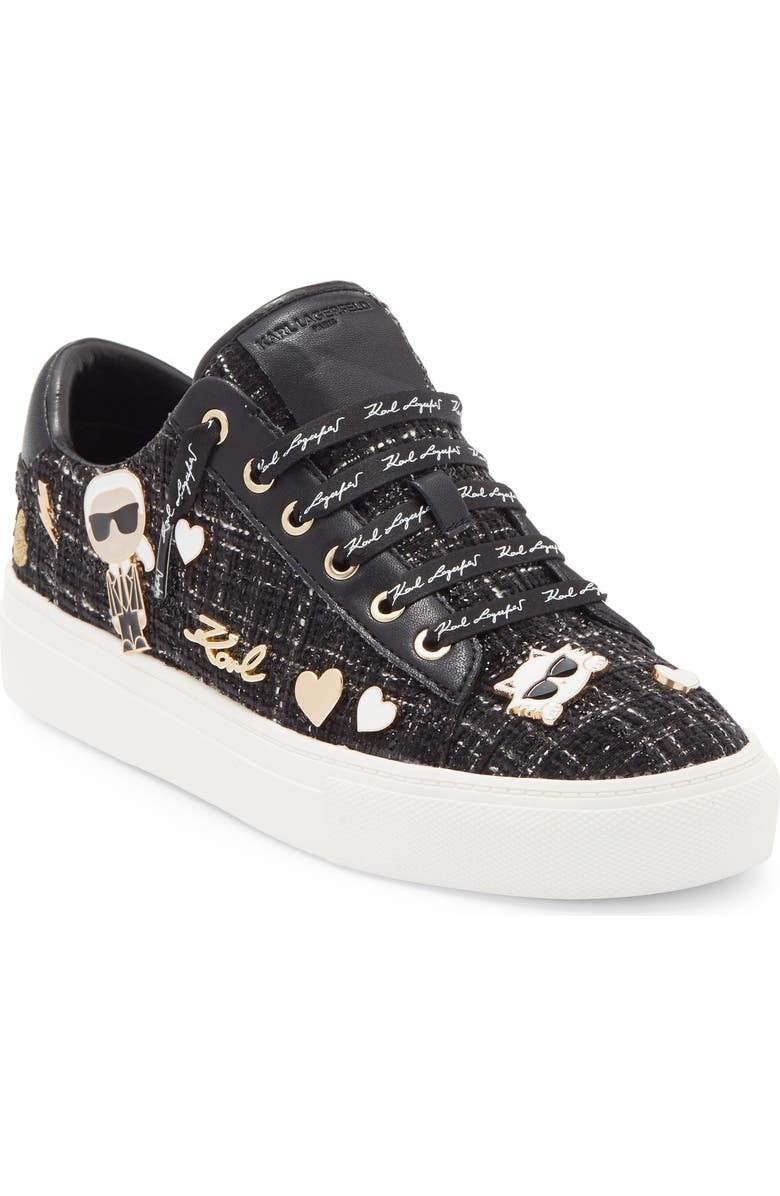 KARL LAGERFELD PARIS Cate Pins Lace-Up Sneaker, Main, color, Black/ White