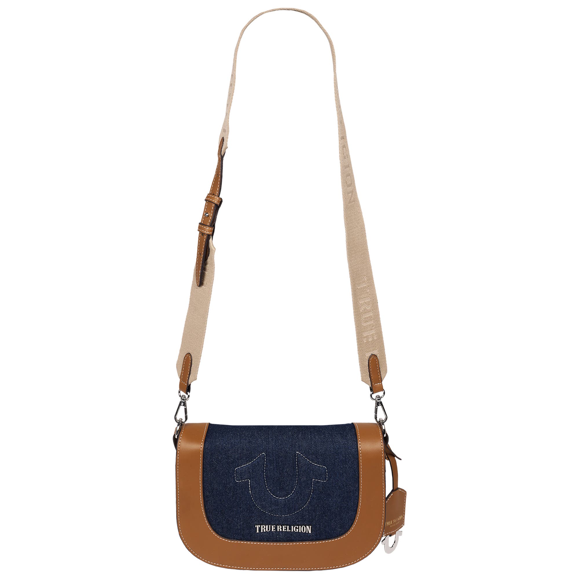 True Religion Denim Raised Horseshoe Crossbody Flap, Alternate, color, Denim