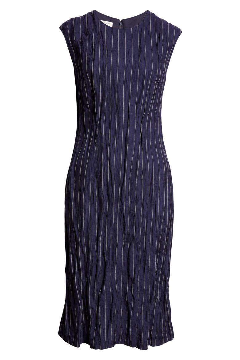 Metallic Pinstripe Crinkled Sheath Dress, Alternate, color, MIDNIGHT BLUE MULTI