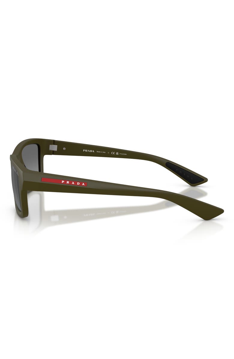 Prada Linea Rossa 54mm Polarized Gradient Irregular Sunglasses, Alternate, color, Matte Green / Grey Silver