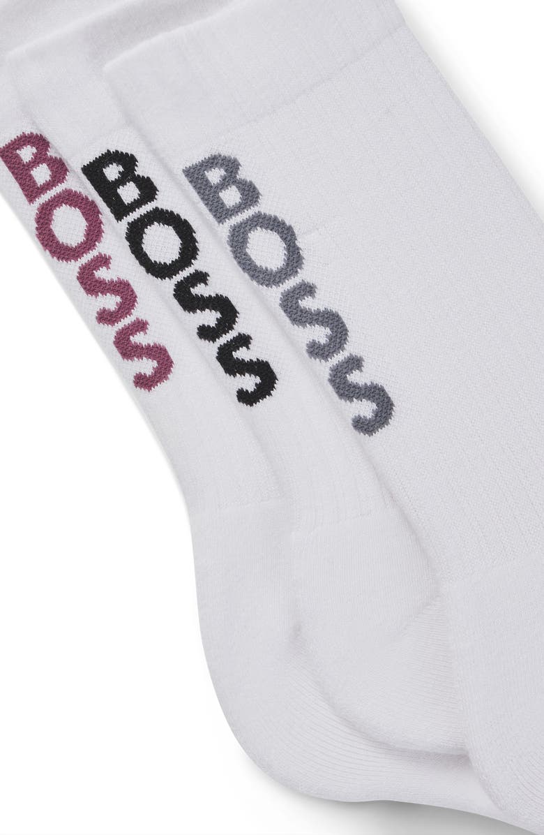 BOSS 3-Pack Ribbed Crew Socks, Alternate, color, White