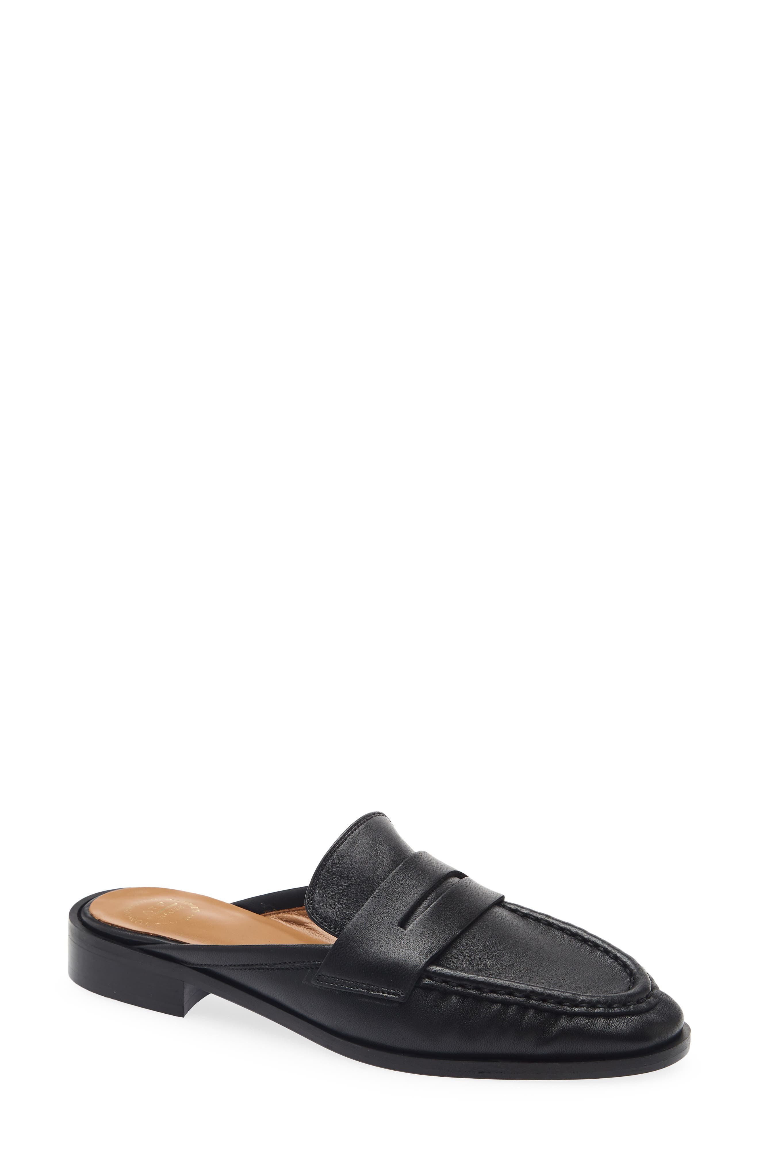 Capriana Leather Flat Mule, Main, color, BLACK