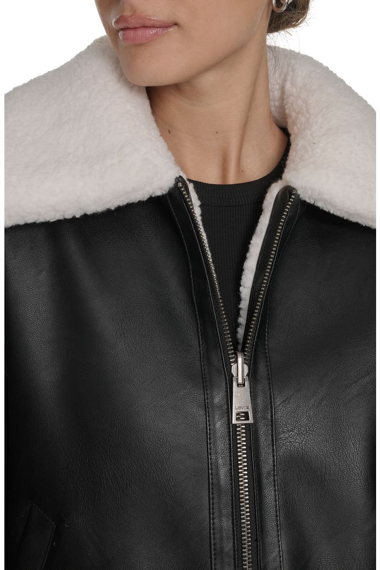 Reversible Faux Leather & Faux Shearling Jacket, Alternate, color, BLACK/ CREAM