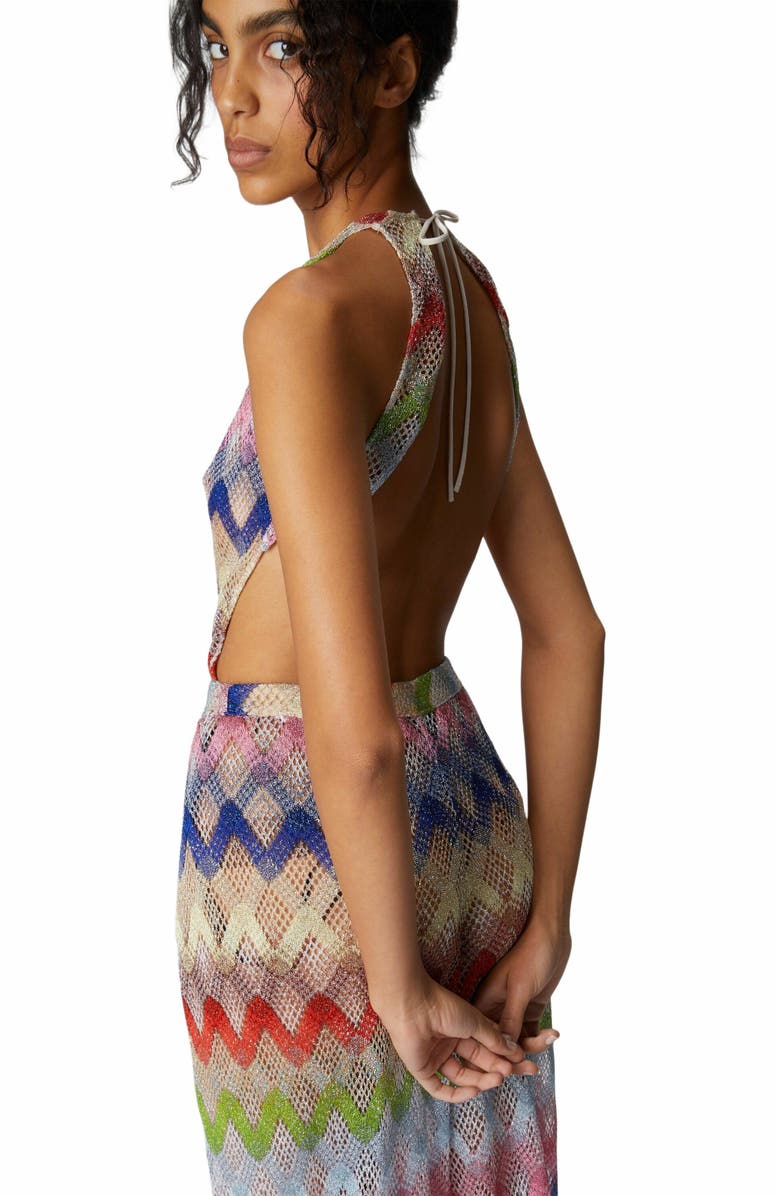 Missoni Long Jumpsuit In Viscose And Mesh Blend, Alternate, color, Multicoloured