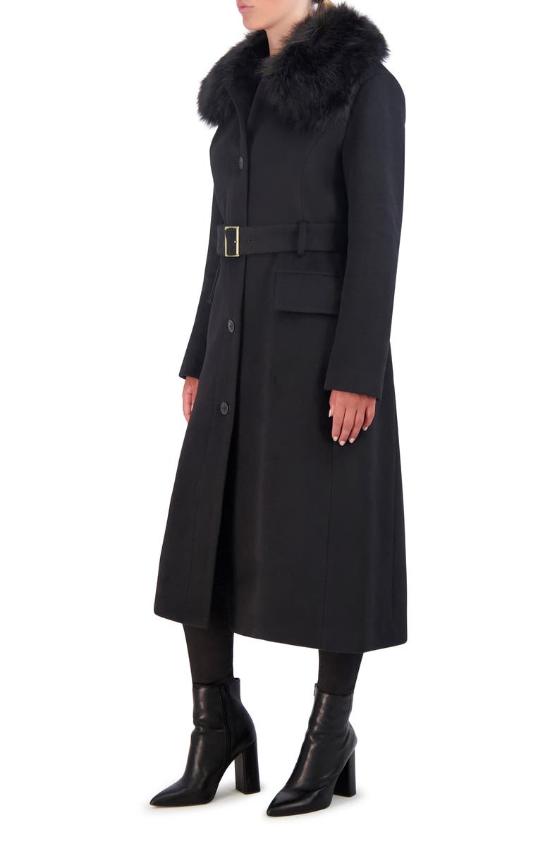 Cole Haan Signature Belted Faux Fur Collar Wool Blend Coat, Alternate, color,
