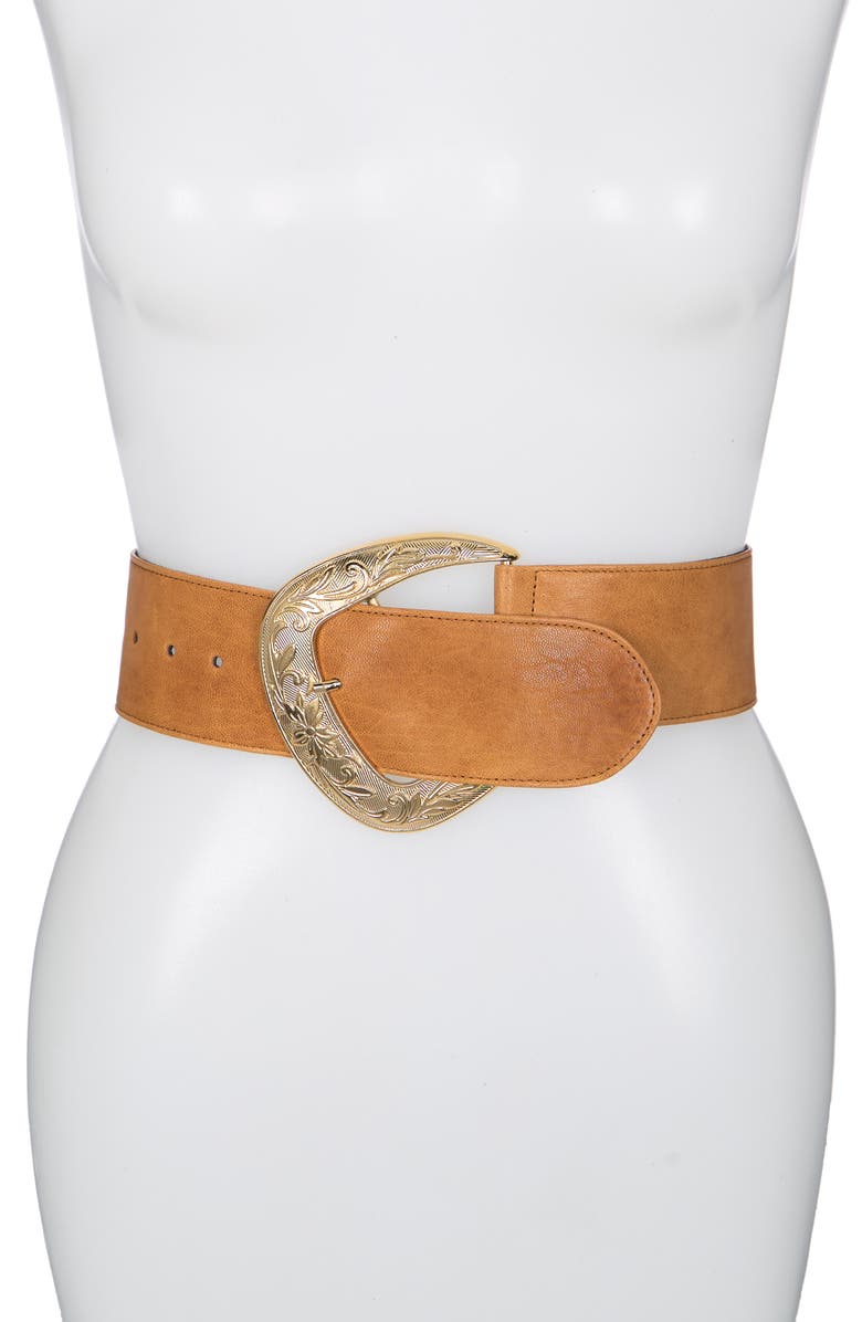 Raina Outlaw Leather Belt, Main, color, Camel