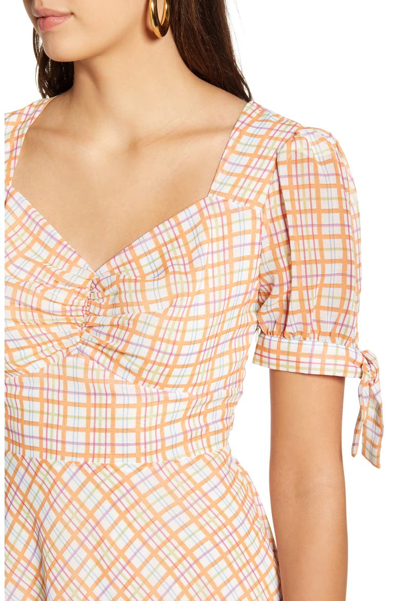 Puff Sleeve Plaid Minidress, Alternate, color, IVORY/ MULTI